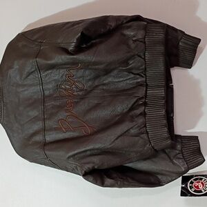 NYC BOMBER KIDS BROWN 100% LEATHER JACKET SIZE XL
